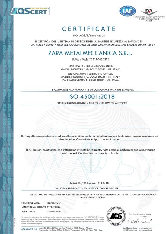  &egrave; certificata ISO 45001